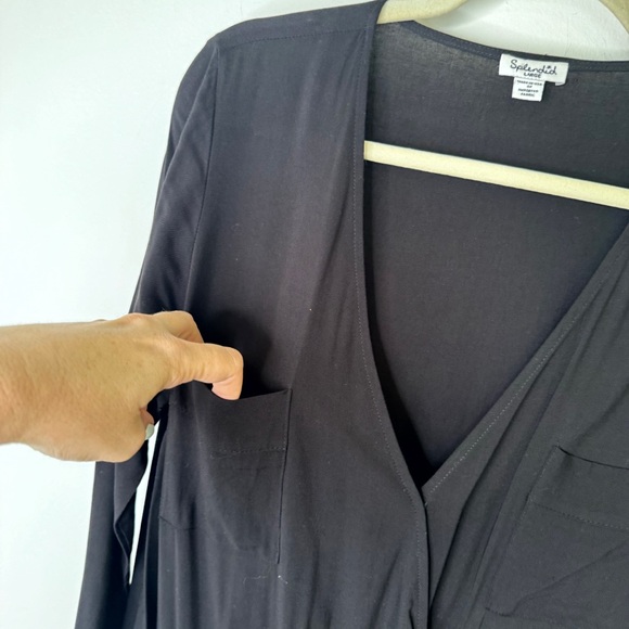 Splendid Long Sleeve Open Neck Black Jumpsuit with Synched Waist Size Large - Picture 8 of 8